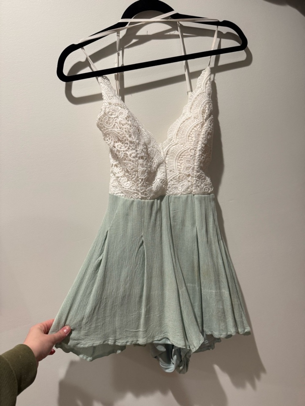 AKIRA White Lace Bodice Romper with Sage Skirt